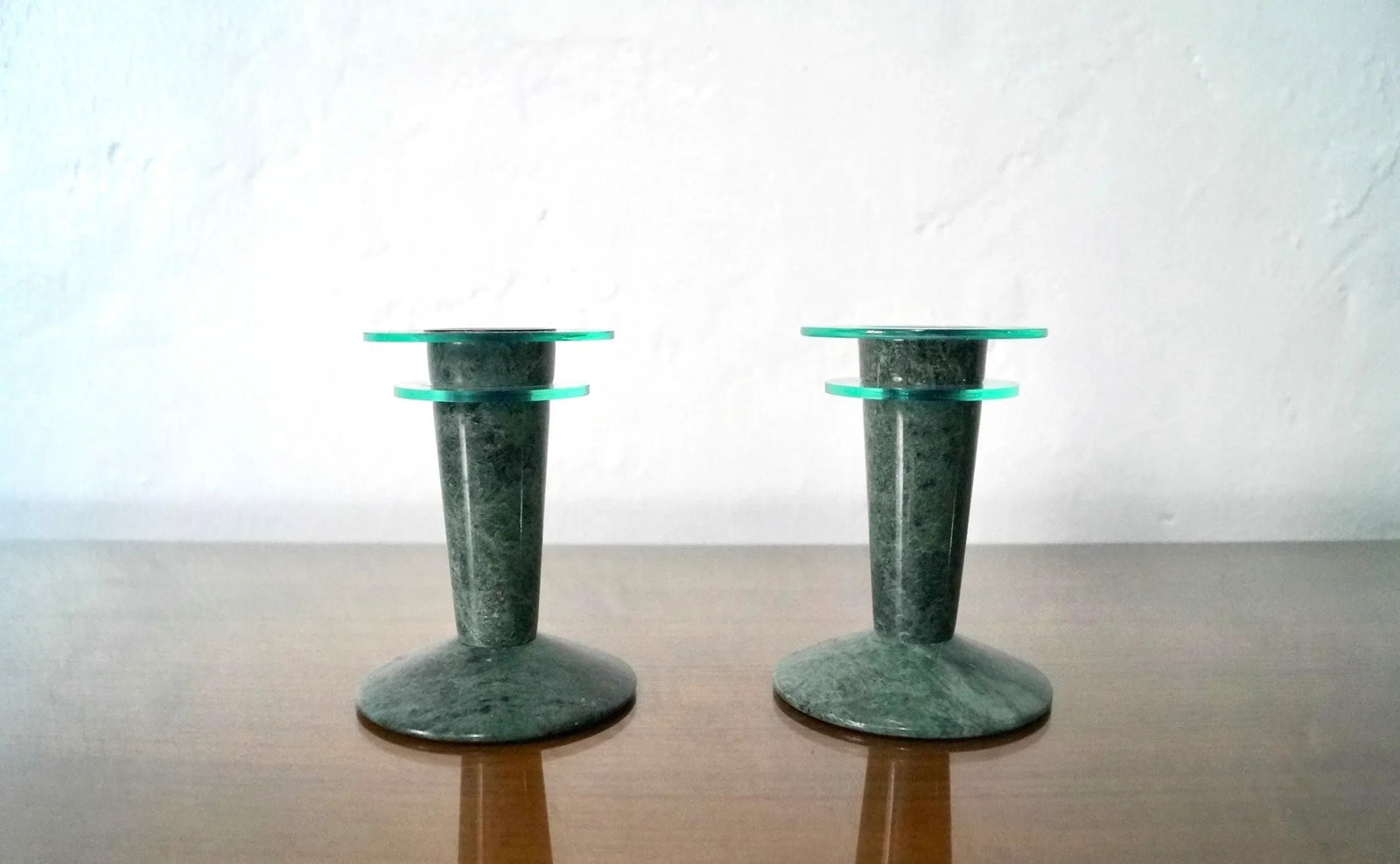 1980's Post-Modern Memphis Style Marble & Lucite Candleholders - a Pair - 2