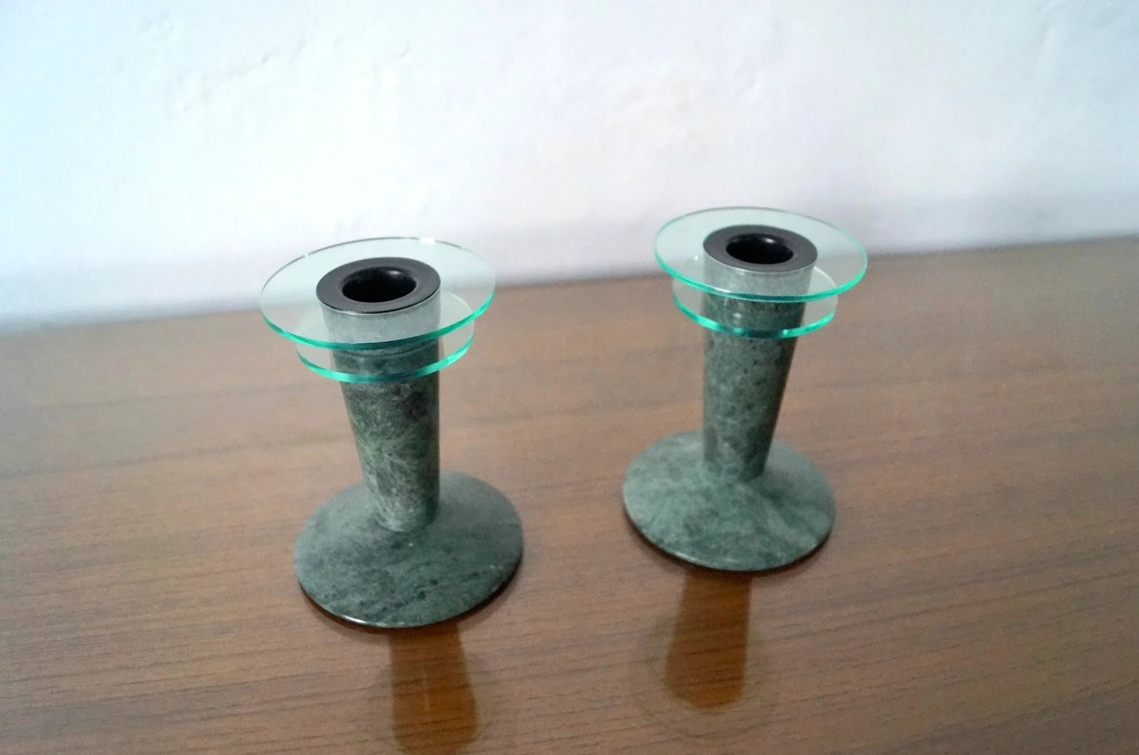 1980's Post-Modern Memphis Style Marble & Lucite Candleholders - a Pair - 3