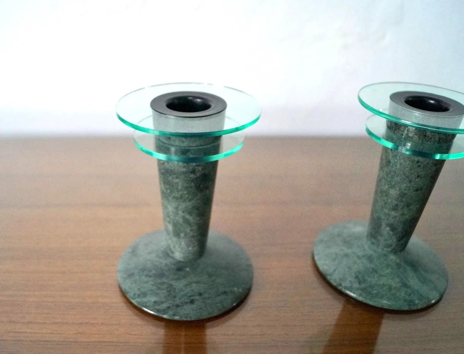 1980's Post-Modern Memphis Style Marble & Lucite Candleholders - a Pair - 4