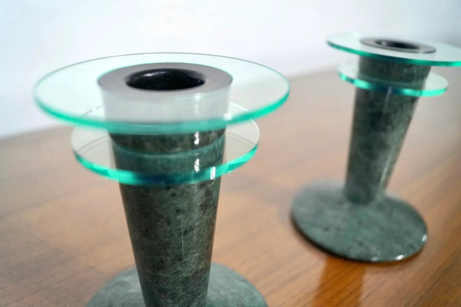 1980's Post-Modern Memphis Style Marble & Lucite Candleholders - a Pair - 5