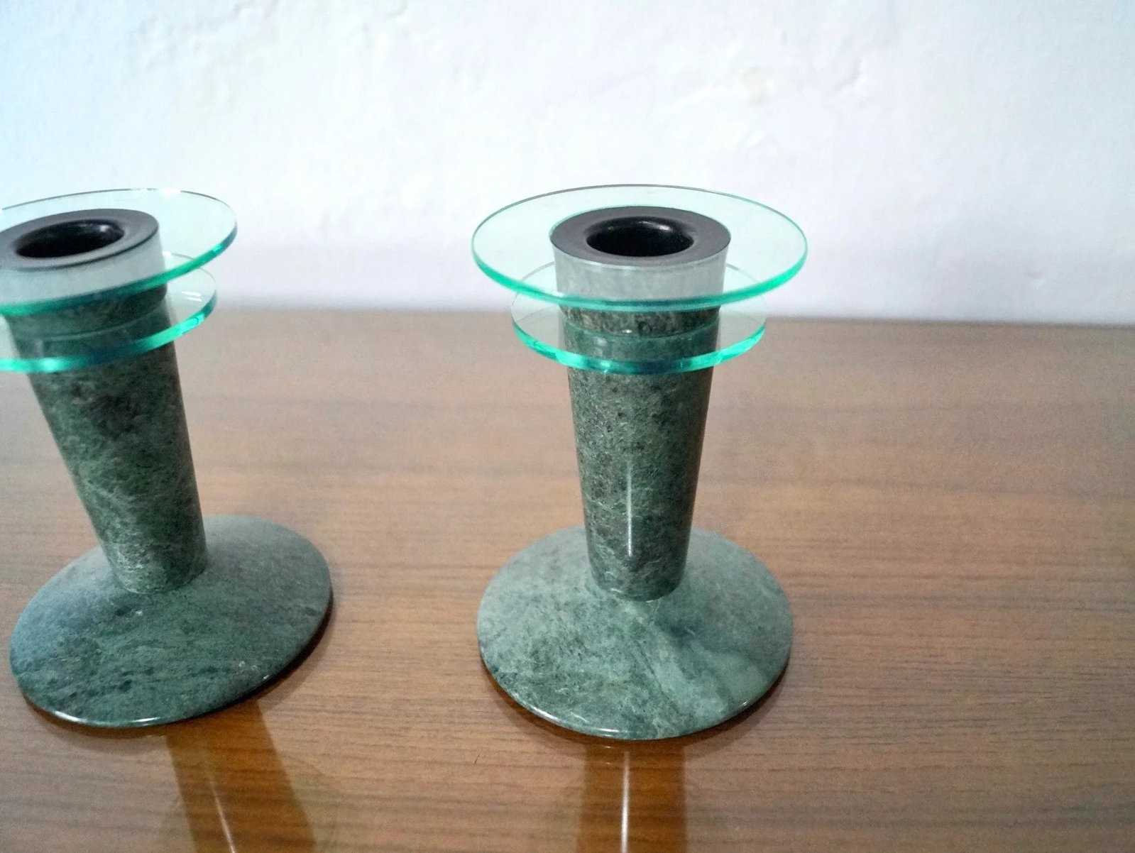 1980's Post-Modern Memphis Style Marble & Lucite Candleholders - a Pair - 6