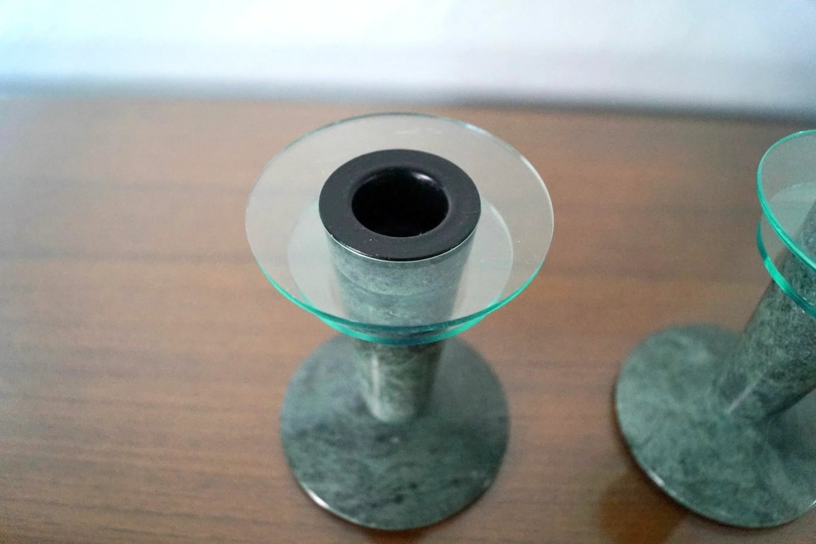 1980's Post-Modern Memphis Style Marble & Lucite Candleholders - a Pair - 7