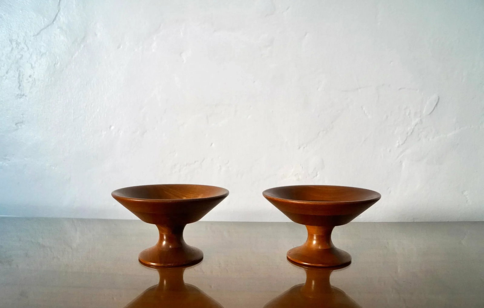 1950's Mid-Century Modern Sculpted Walnut Pedestal Bowls - a Pair - 2