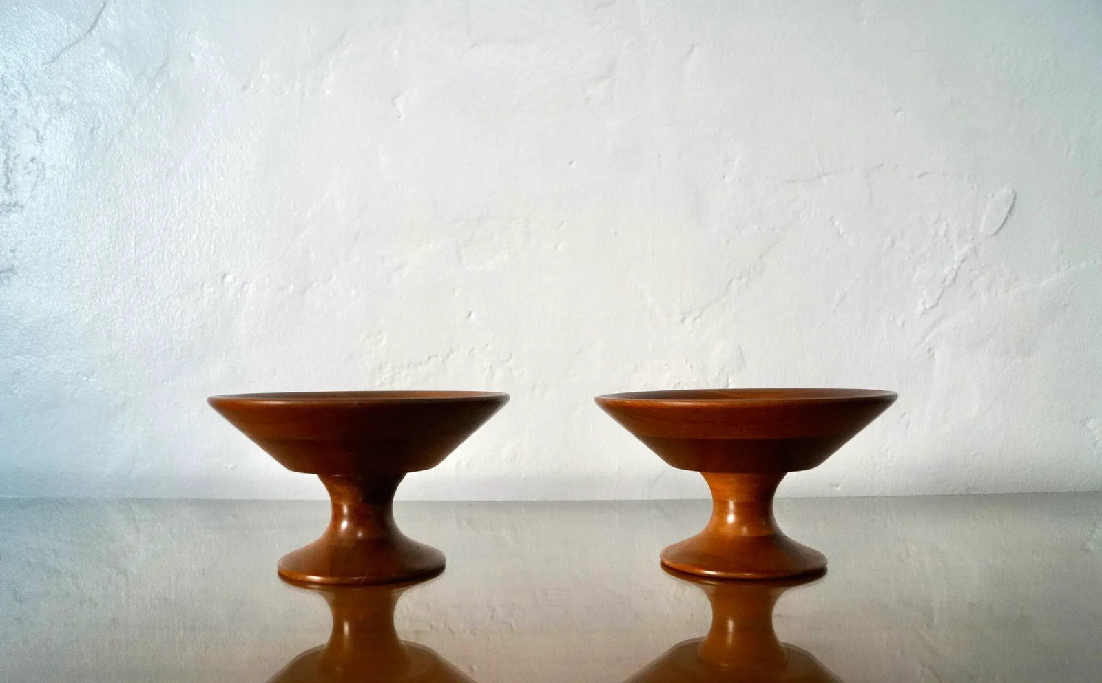1950's Mid-Century Modern Sculpted Walnut Pedestal Bowls - a Pair - 3