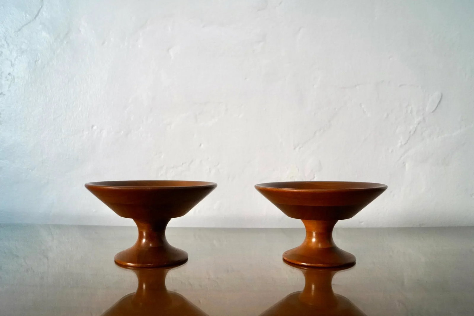 1950's Mid-Century Modern Sculpted Walnut Pedestal Bowls - a Pair - 4