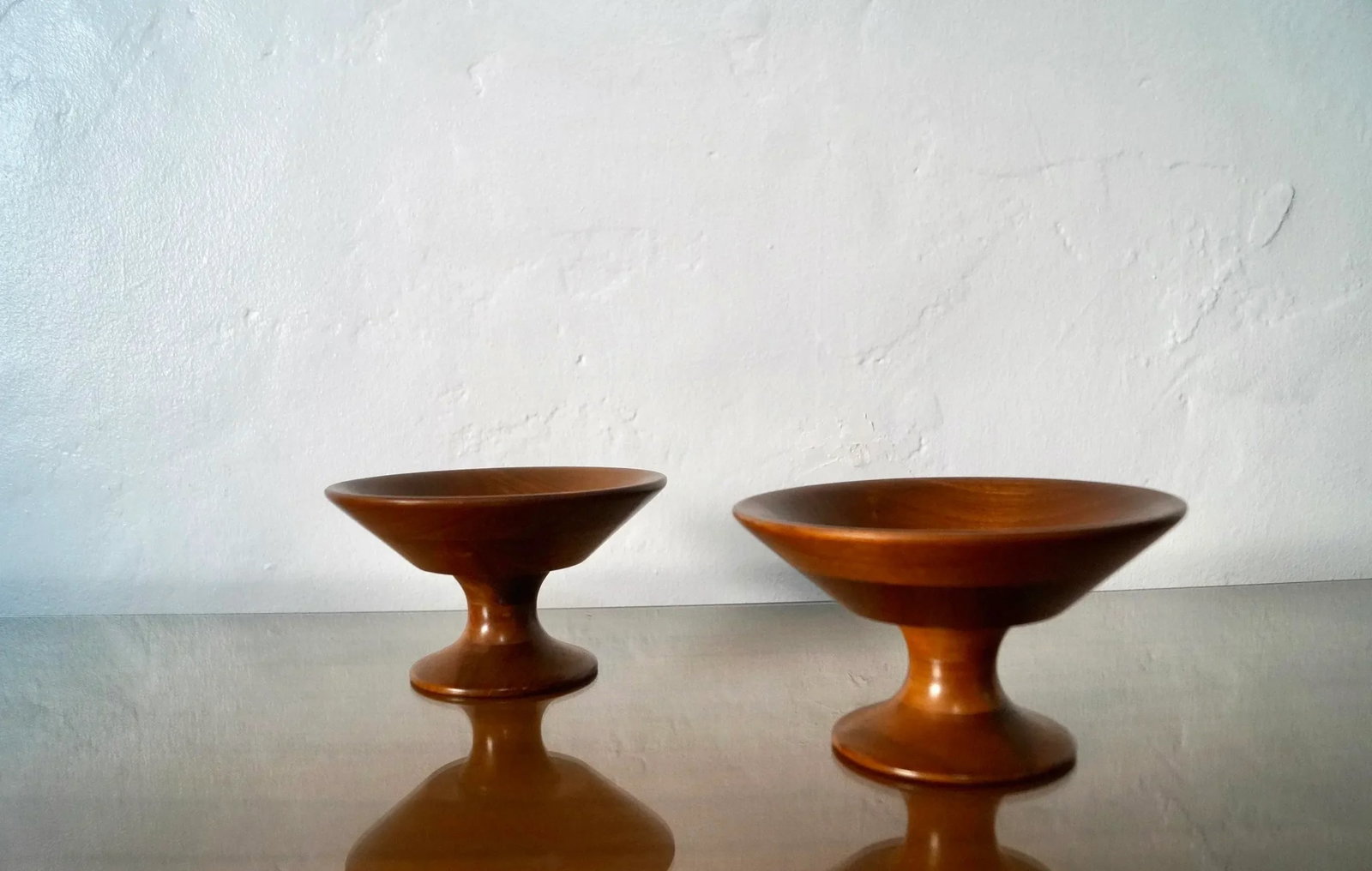 1950's Mid-Century Modern Sculpted Walnut Pedestal Bowls - a Pair - 5