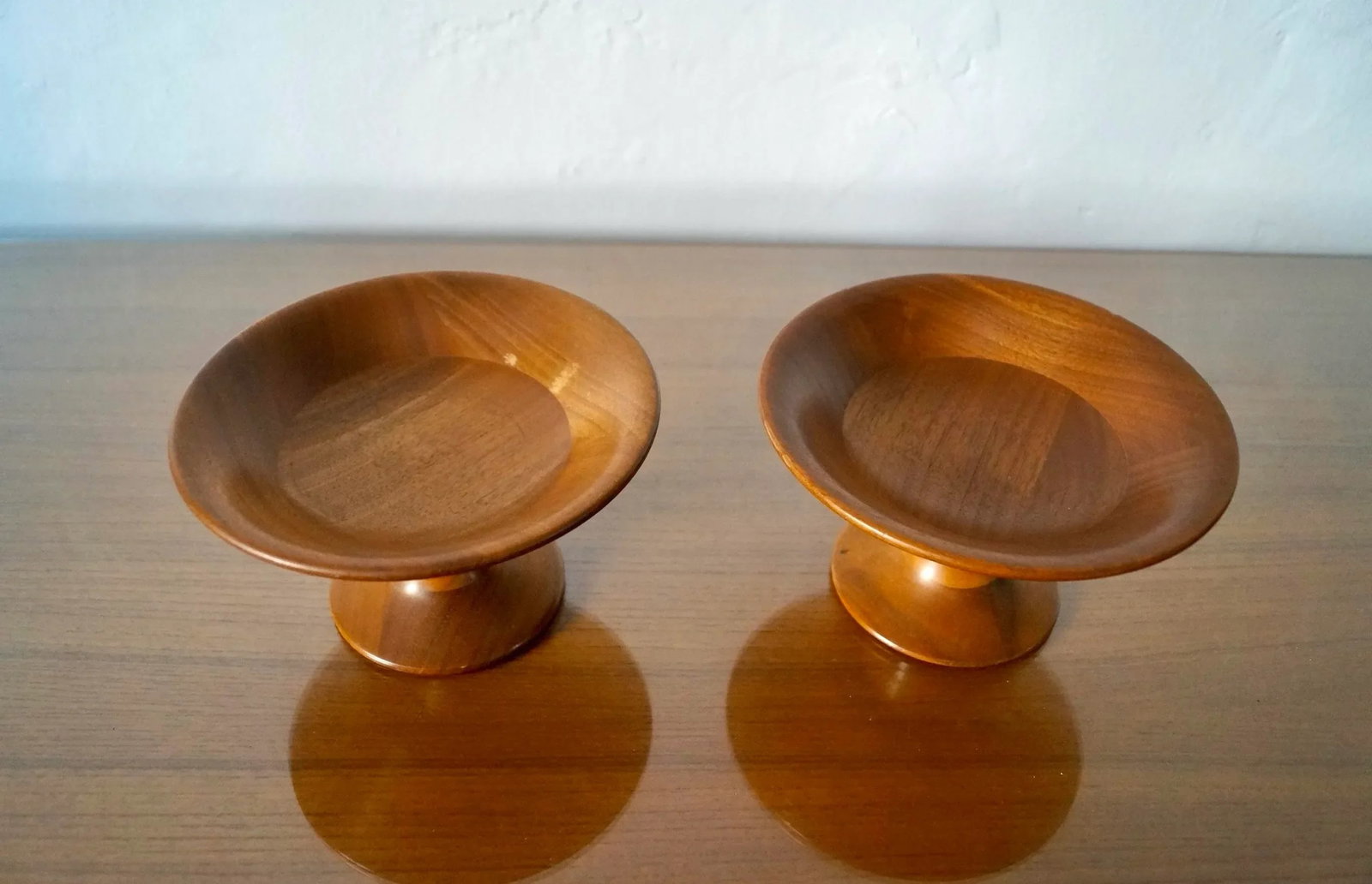 1950's Mid-Century Modern Sculpted Walnut Pedestal Bowls - a Pair - 6