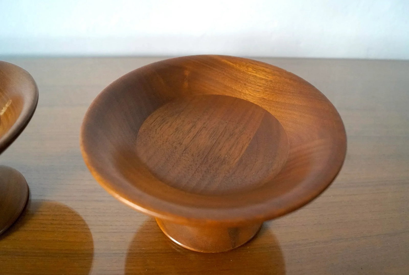1950's Mid-Century Modern Sculpted Walnut Pedestal Bowls - a Pair - 7