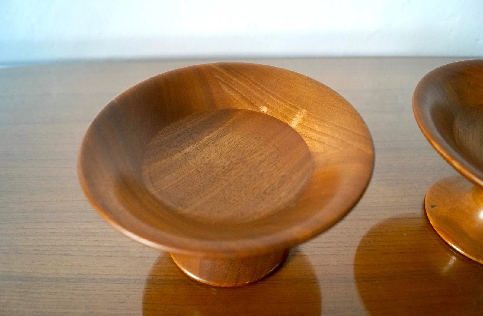 1950's Mid-Century Modern Sculpted Walnut Pedestal Bowls - a Pair - 8