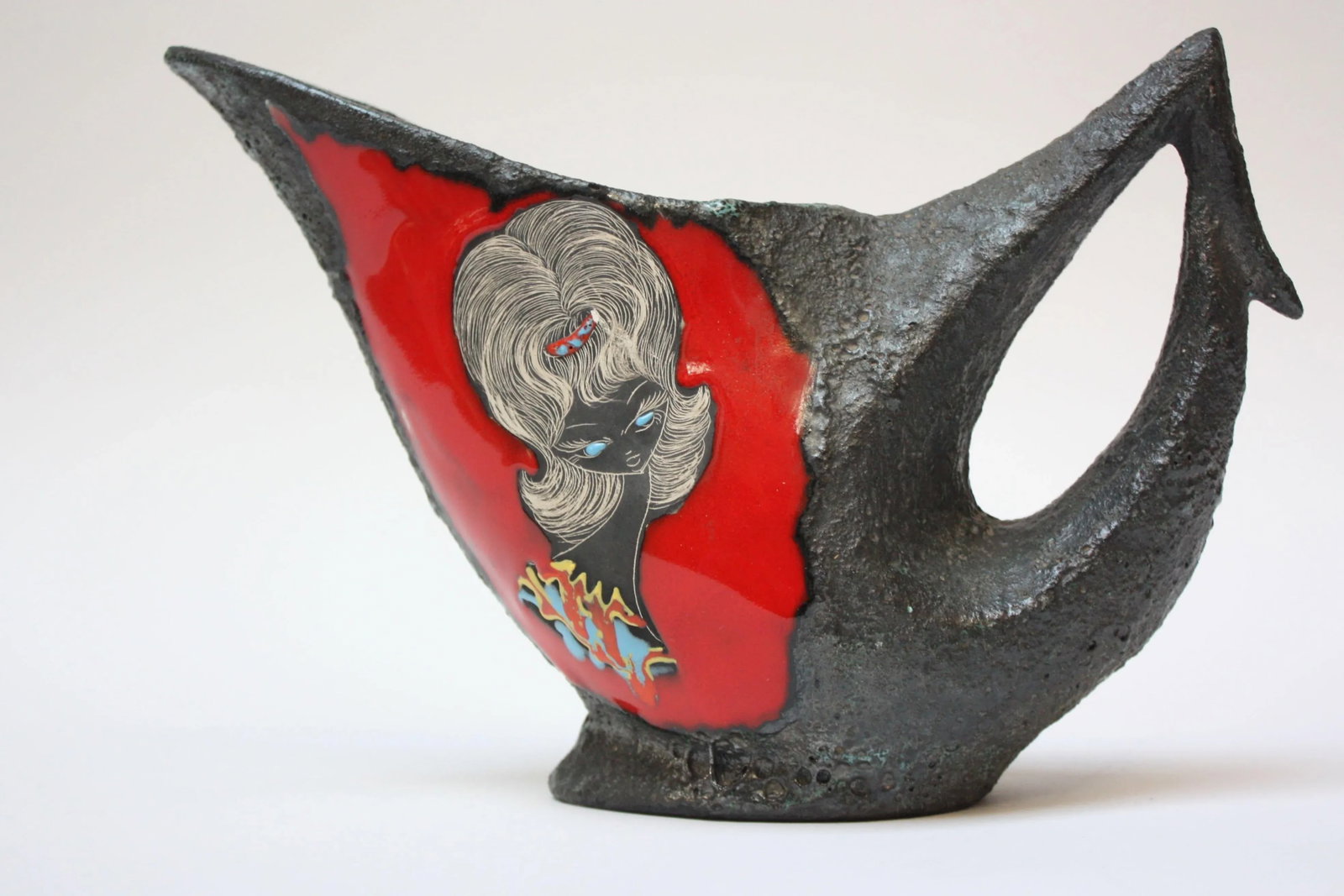 Mid Century Italian Modern San Marino Fat Lava Ceramic and Enamel Pitcher - 13