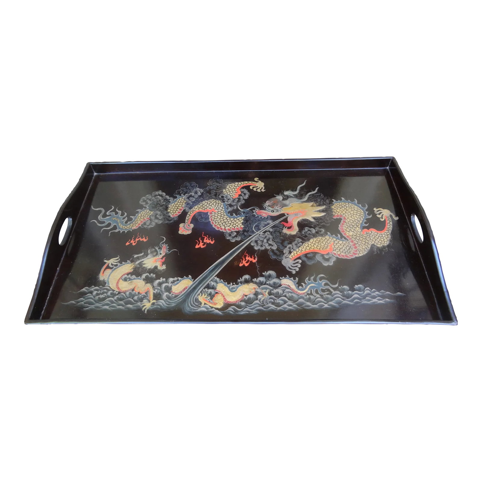 Antique Chinese Lacquer Tray With Dragons (1 of 9)
