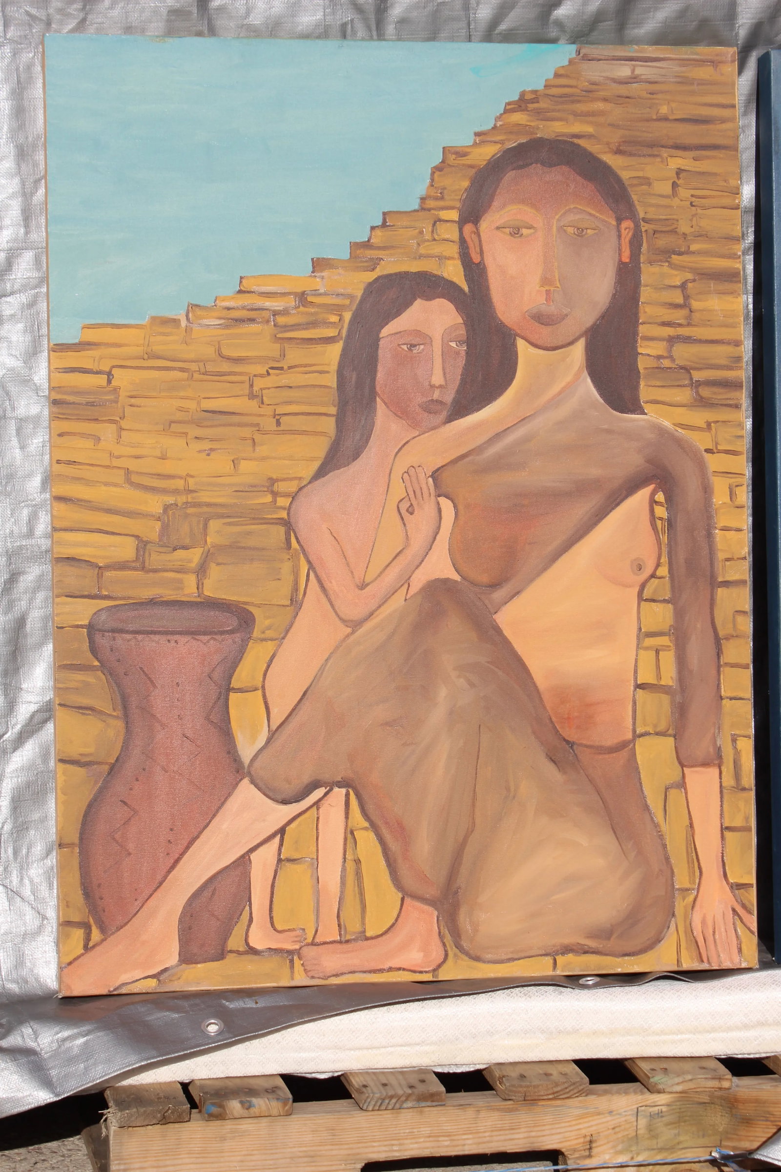 1960s Vintage Mid-Century Modern Two Women Oil Paintings - a Pair - 4
