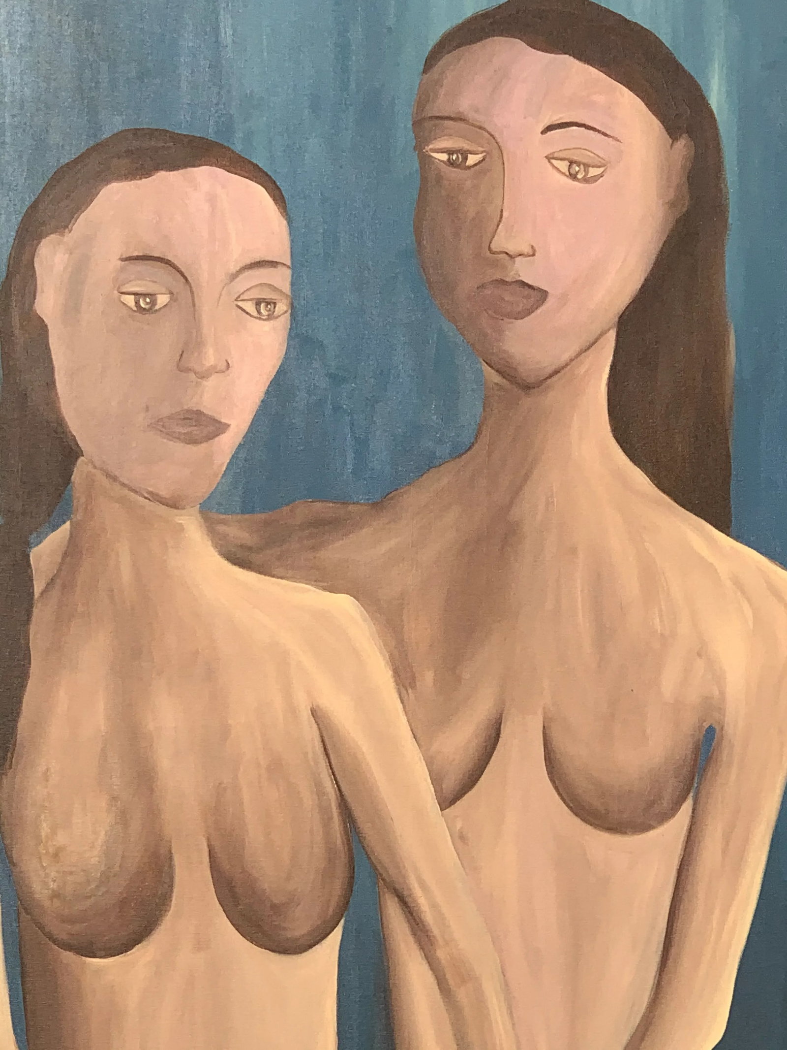 1960s Vintage Mid-Century Modern Two Women Oil Paintings - a Pair - 5