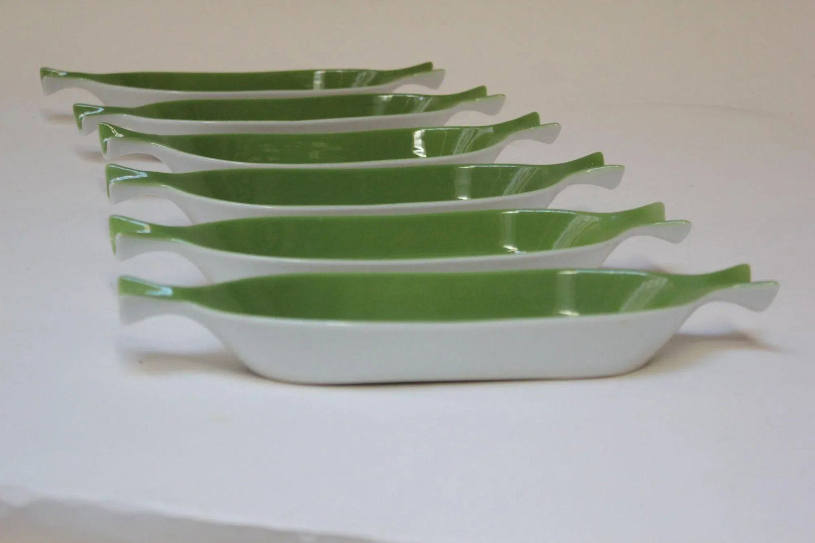 Set of Six Vintage Green FöRM Corn on the Cob Dishes by Shenango China - 4