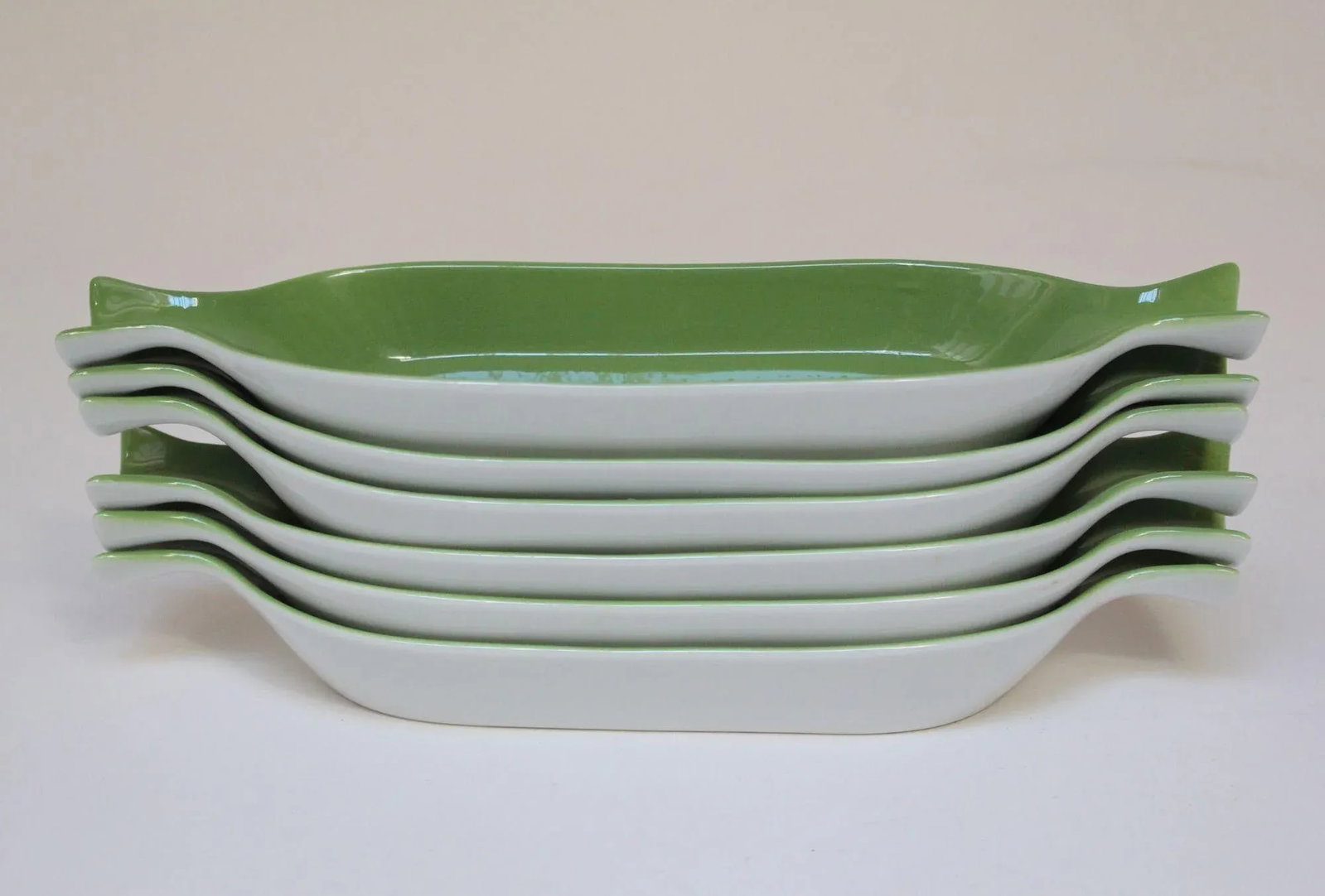 Set of Six Vintage Green FöRM Corn on the Cob Dishes by Shenango China - 5