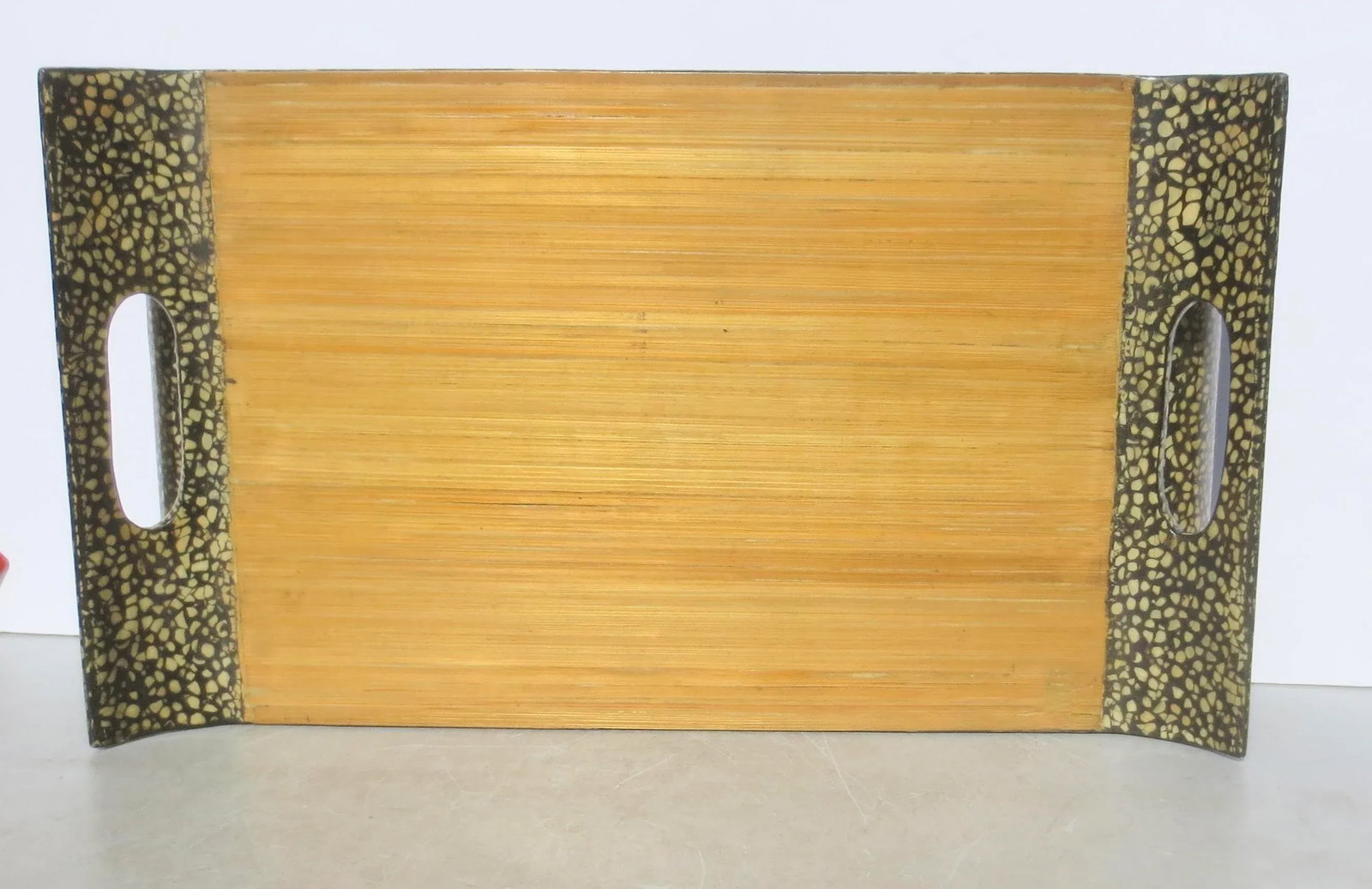 Vintage Chinese Bamboo Tray With Eggshell Lacquer - 2