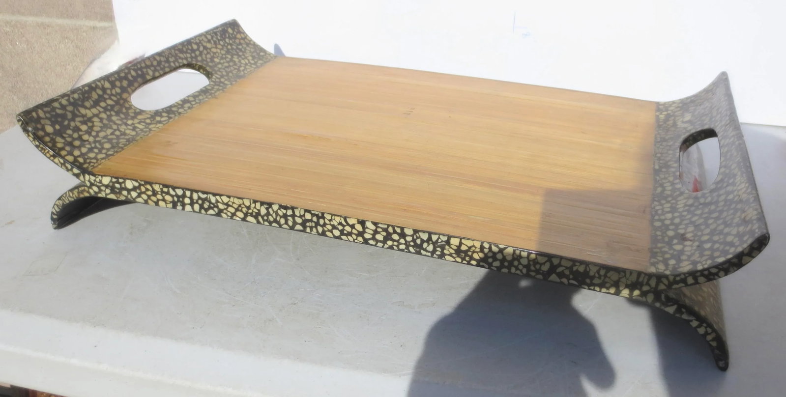 Vintage Chinese Bamboo Tray With Eggshell Lacquer - 5