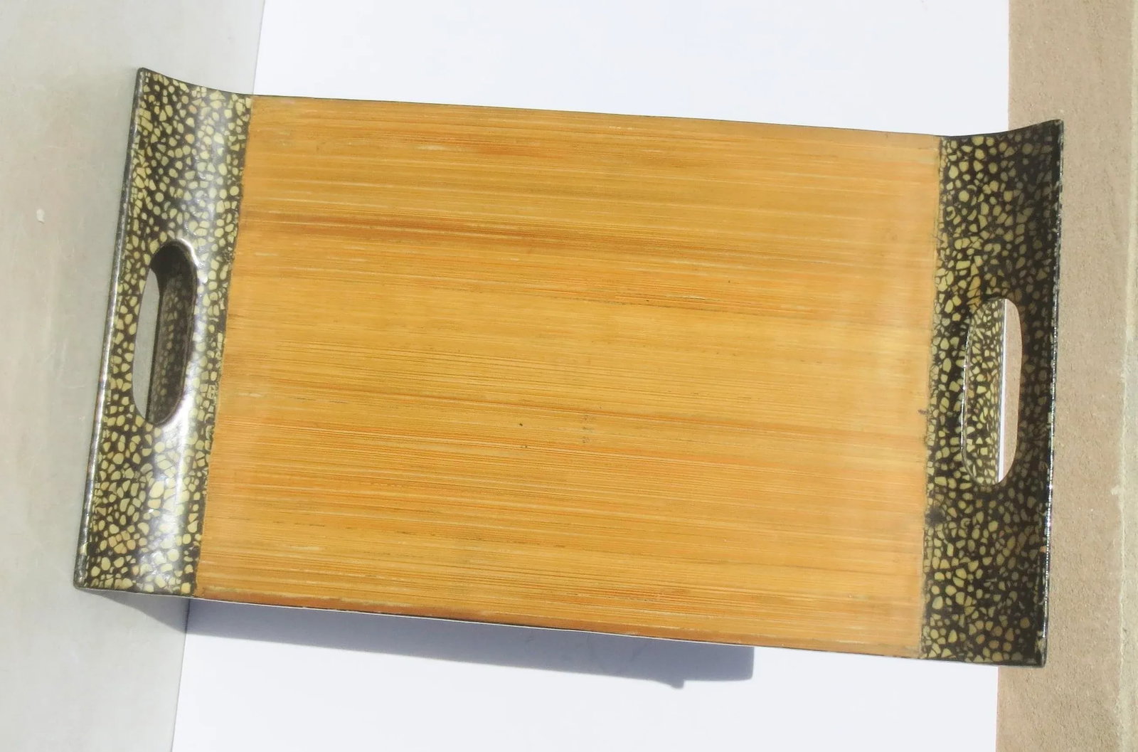 Vintage Chinese Bamboo Tray With Eggshell Lacquer - 6