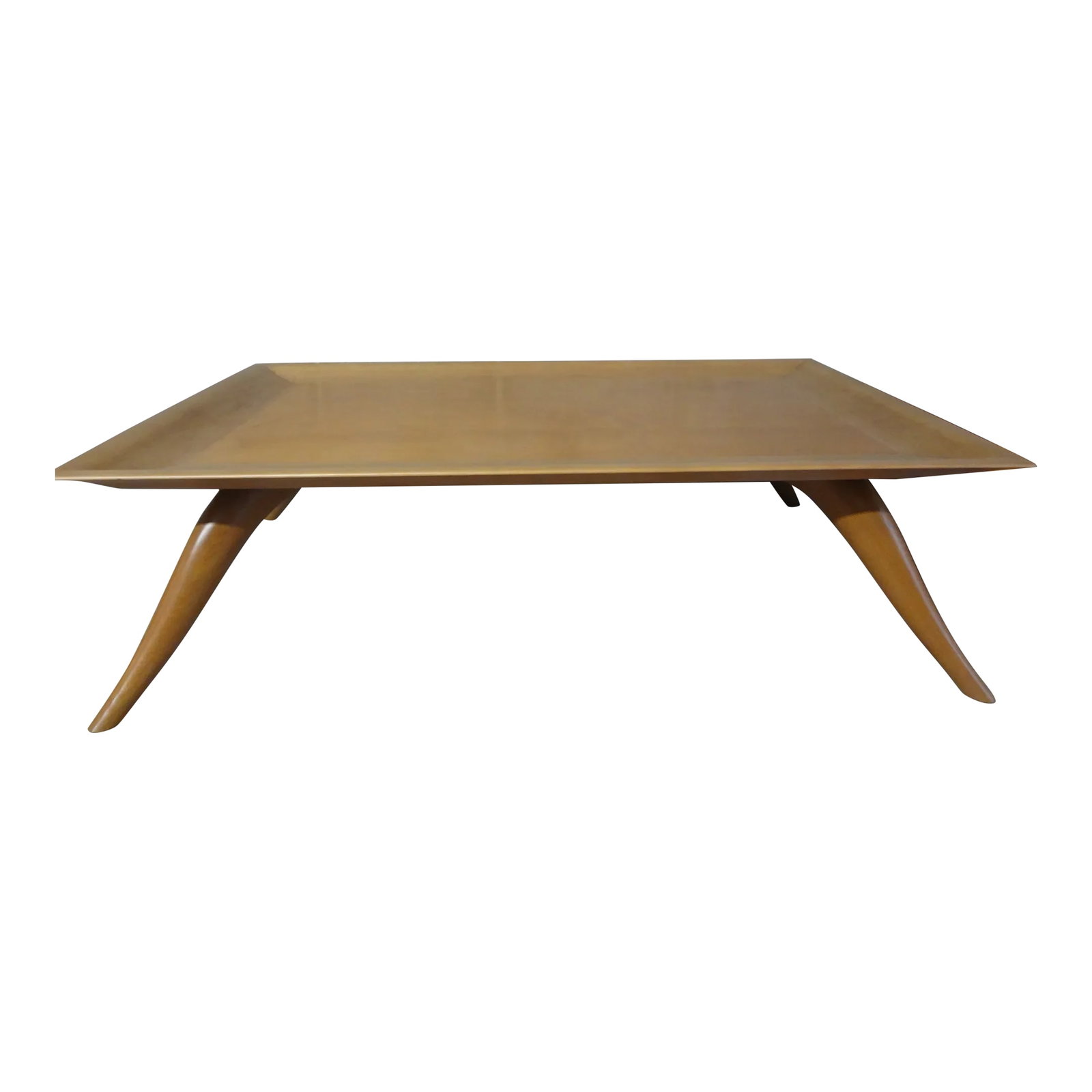 1960s French Modern Coffee Table by Roche Bobois: French Modern Coffee Table By Roche Bobois. This stunning mid century modern coffee table or low table is generous in size and has beautifully splayed legs. The top has a sculpted tray type top. Great
