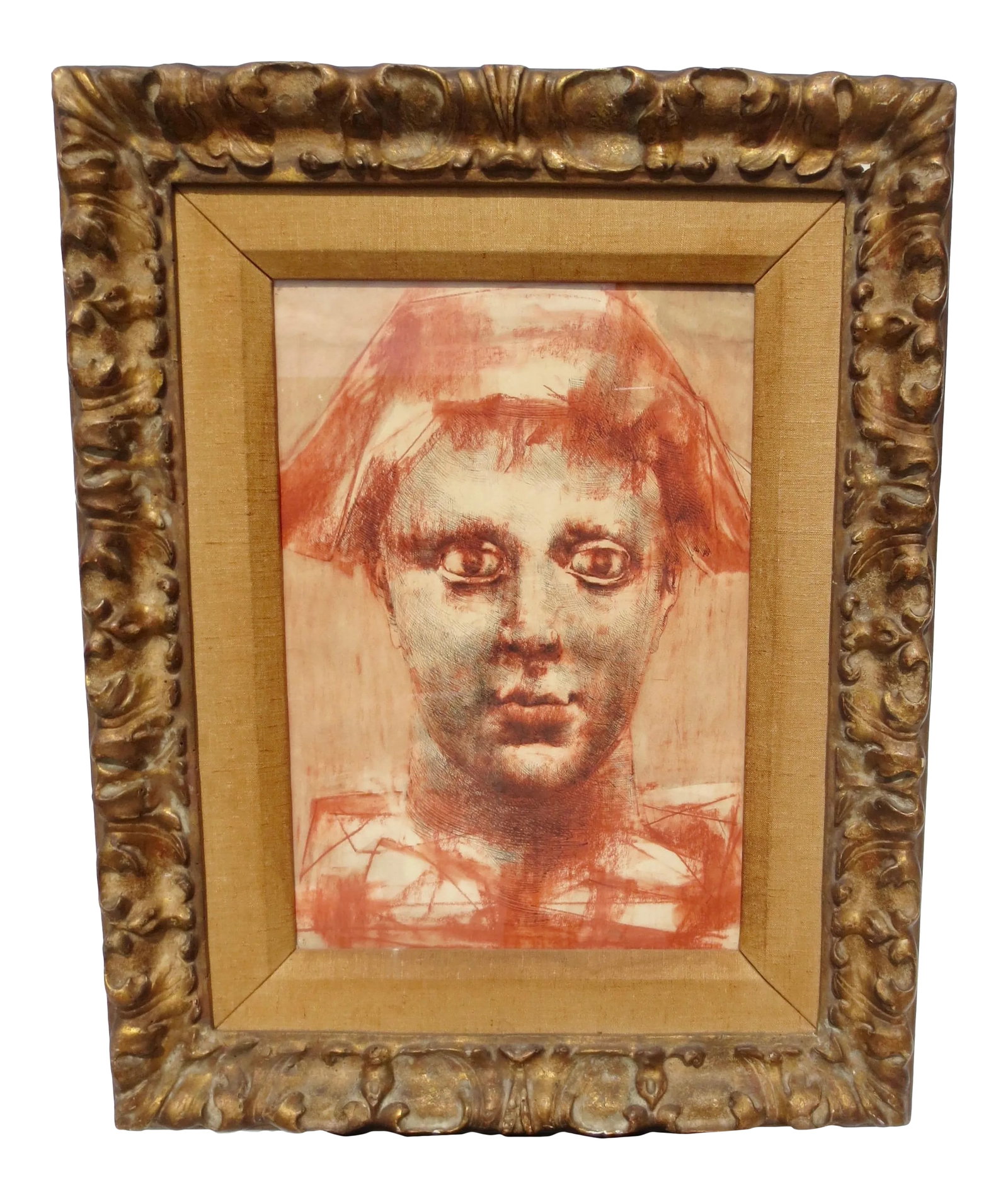 1930s Vintage Conte Portrait Drawing on Paper, Framed (1 of 5)