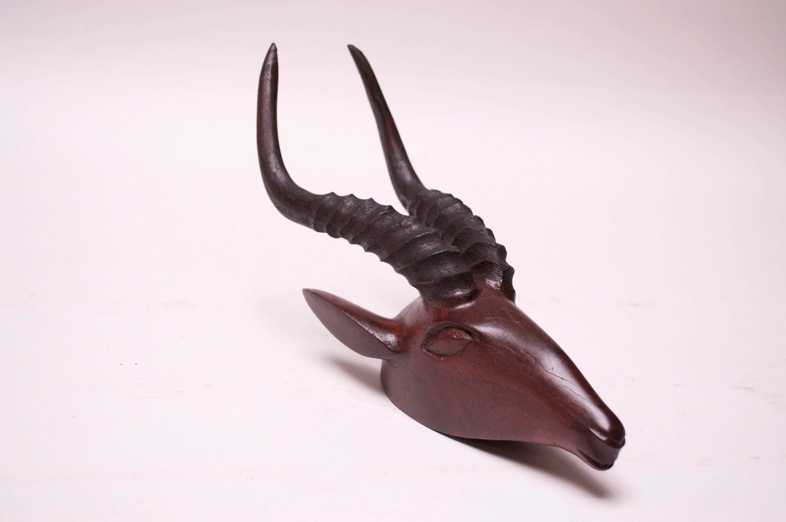 Wall-Mounted Hand-Carved Wooden Antelope Head - 13