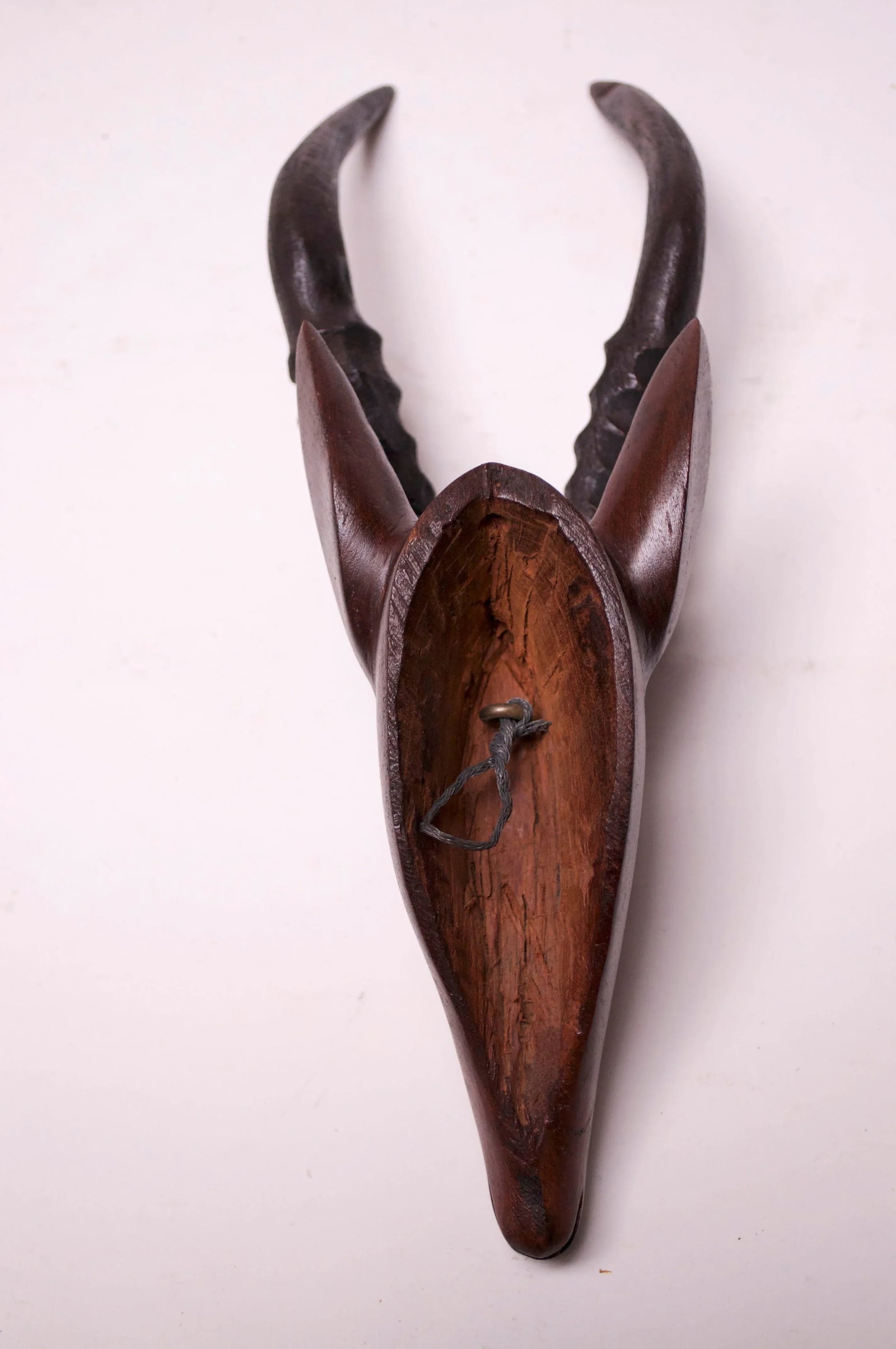 Wall-Mounted Hand-Carved Wooden Antelope Head - 5