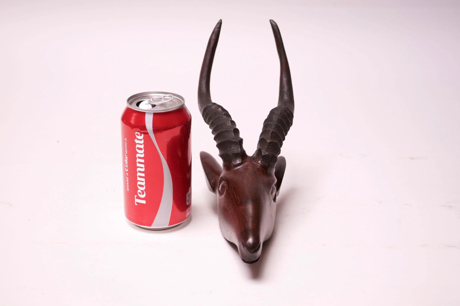 Wall-Mounted Hand-Carved Wooden Antelope Head - 6
