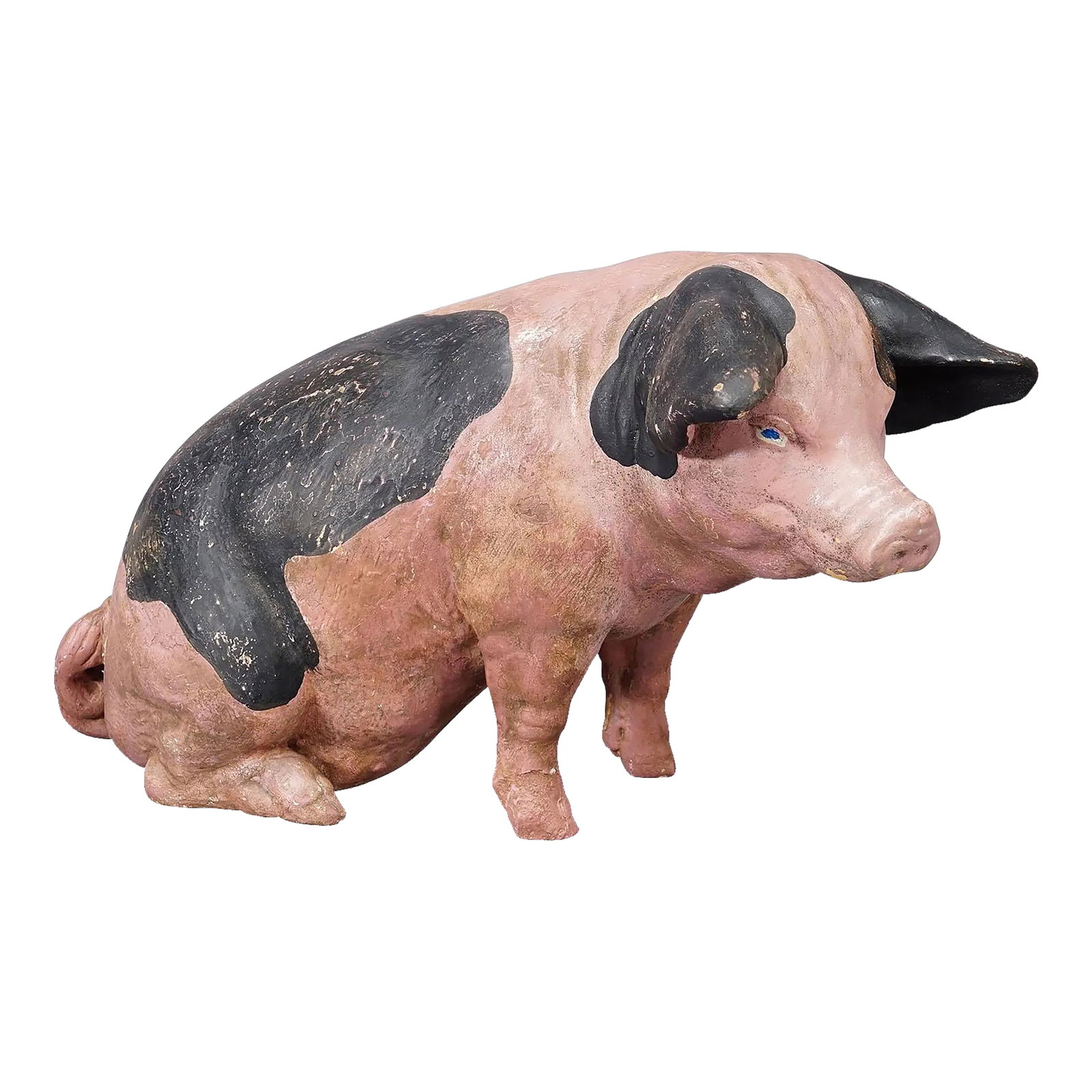 Swabian Hallic Country Pig Made of Terracotta 1930s: 1930s Swabian Hallic Country Pig Made of Terracotta A vintage statue of a Swabian hallic country pig. It was used as shop window decoration in a German butchery. The statue is made of teracotta and