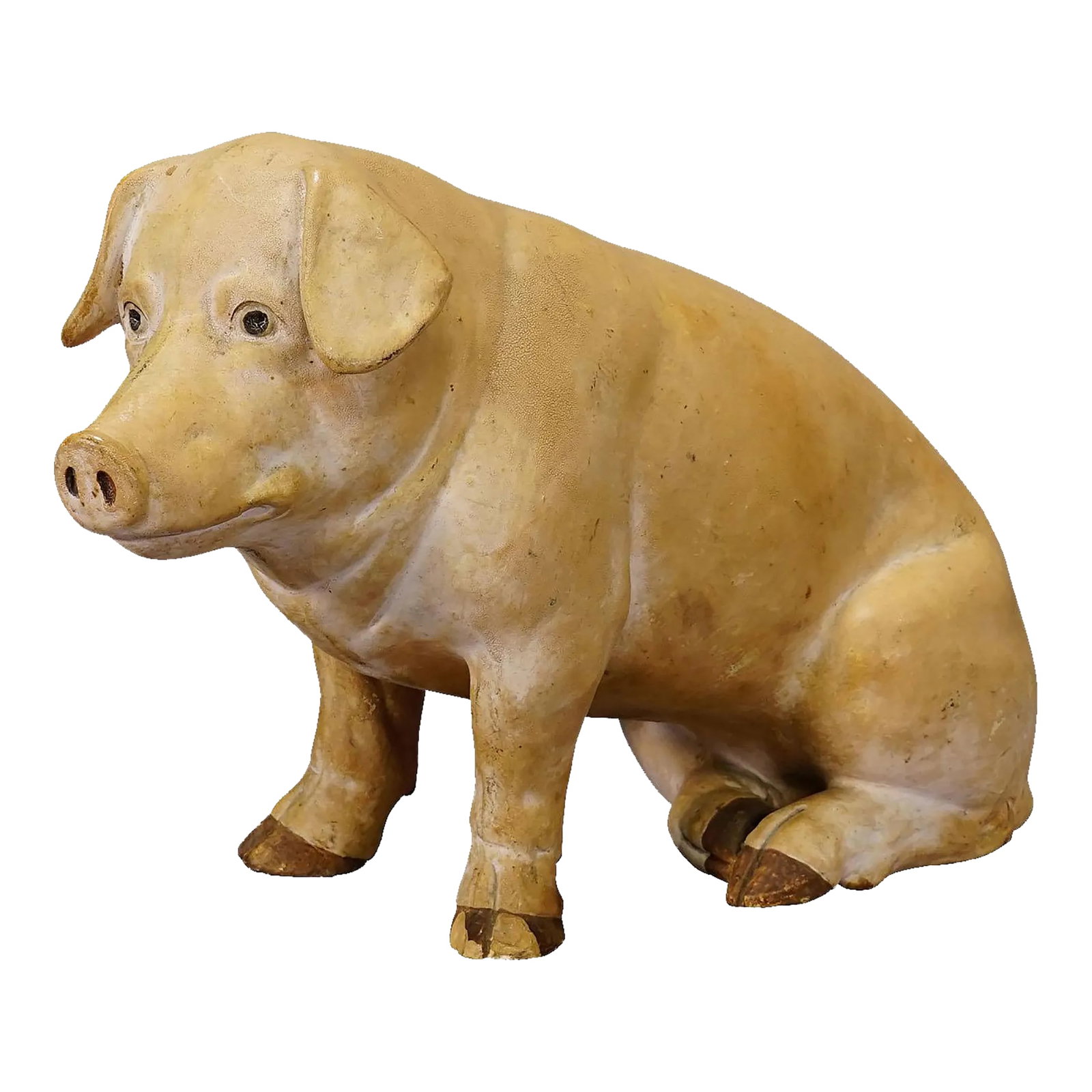 1950s German Butchery Pig Window Decoration: 1950s German Butchery Pig Window Decoration A vintage statue of a pig made of painted pottery. It was used as shop window decoration in a German butchery. The statue was manufactured around 1950s.