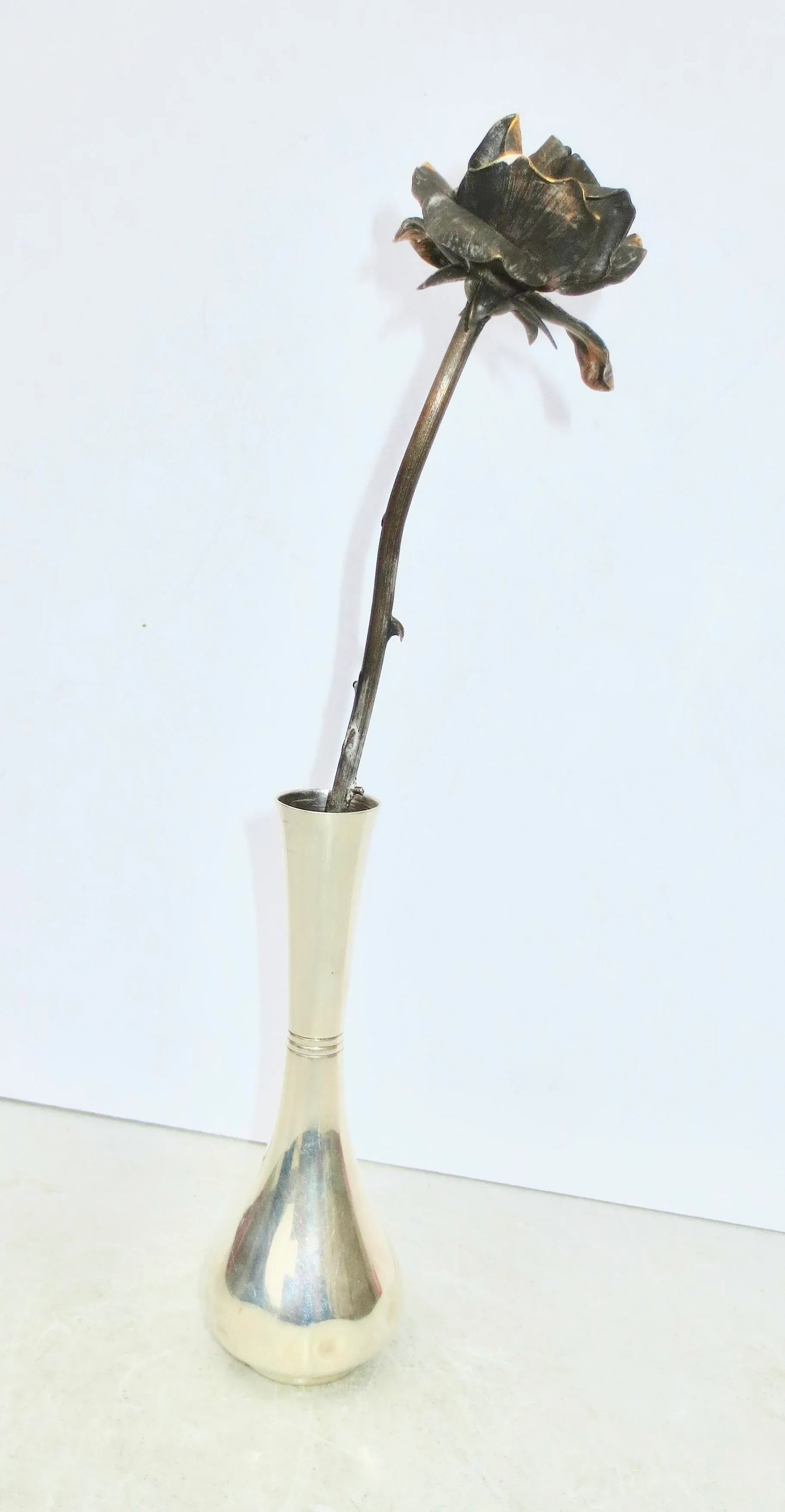 Tiffany & Co. Sterling Silver Bud Vase W Sterling Rose Circa 60's - 3
