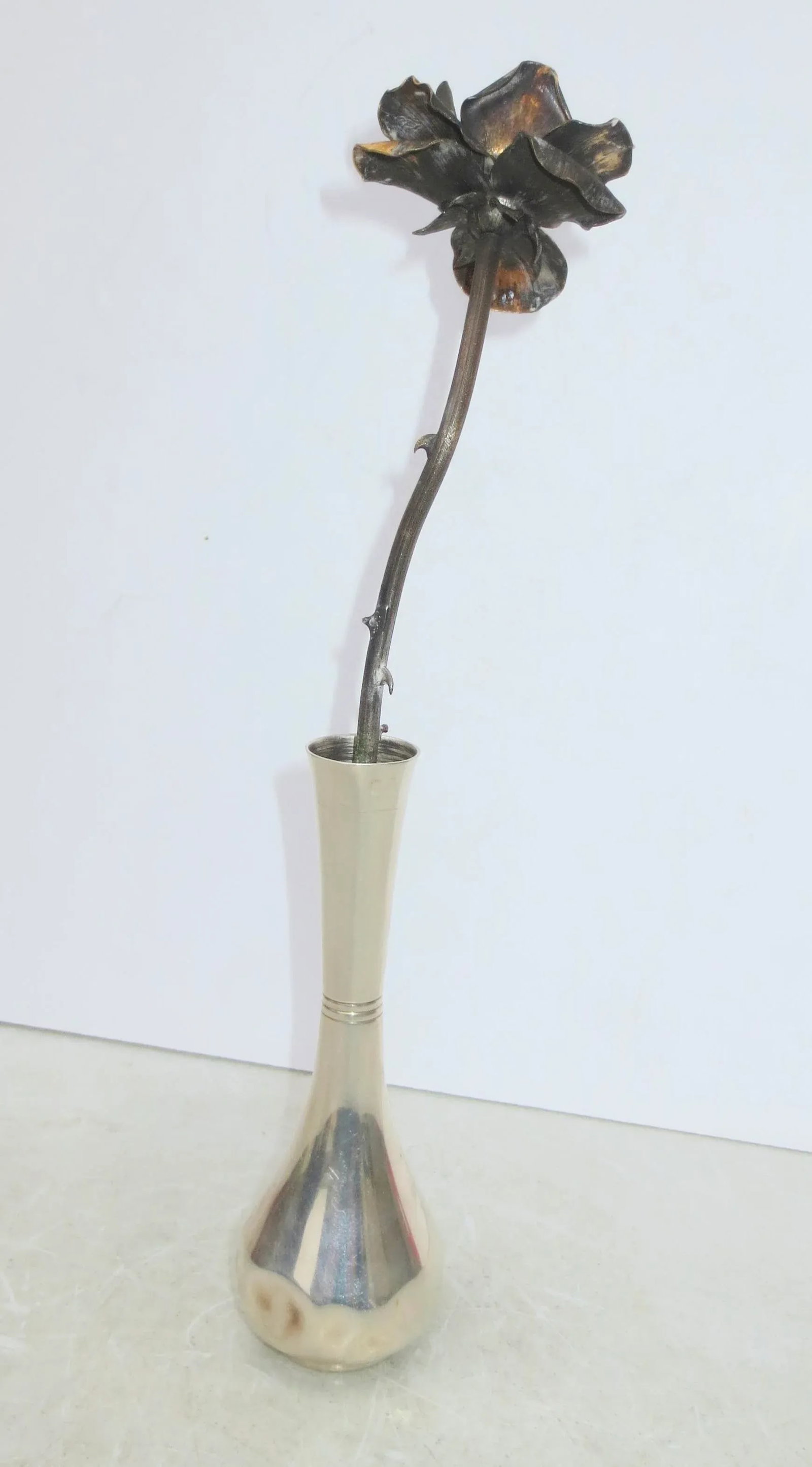 Tiffany & Co. Sterling Silver Bud Vase W Sterling Rose Circa 60's - 4