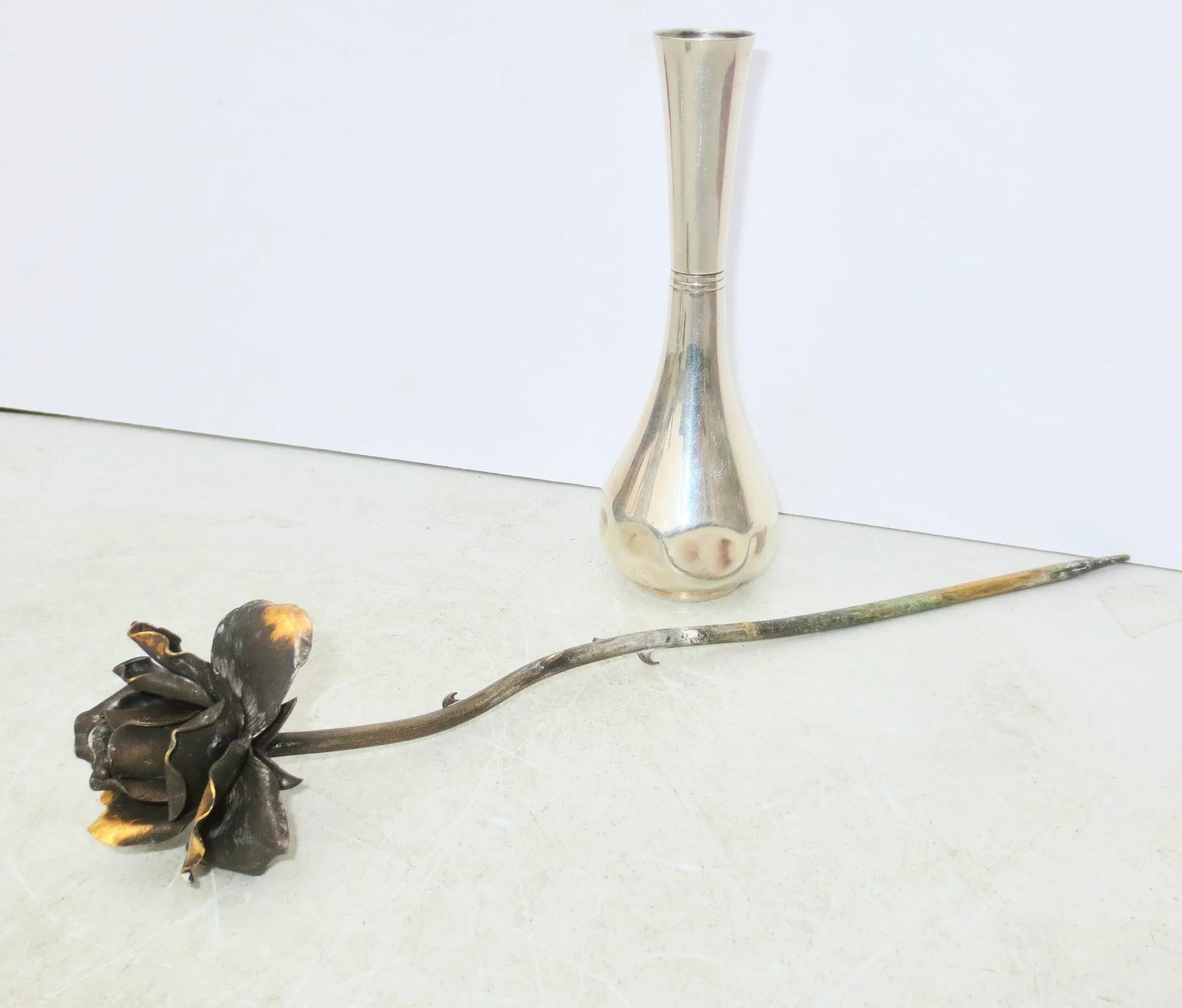 Tiffany & Co. Sterling Silver Bud Vase W Sterling Rose Circa 60's - 6
