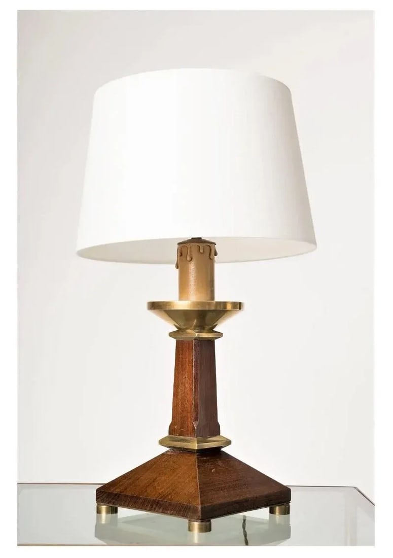 Pair of Neoclassical Style Mahogany and Brass Table Lamps, France 1960s - 5