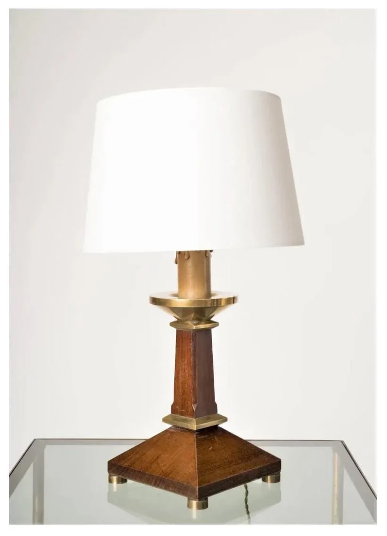 Pair of Neoclassical Style Mahogany and Brass Table Lamps, France 1960s - 6