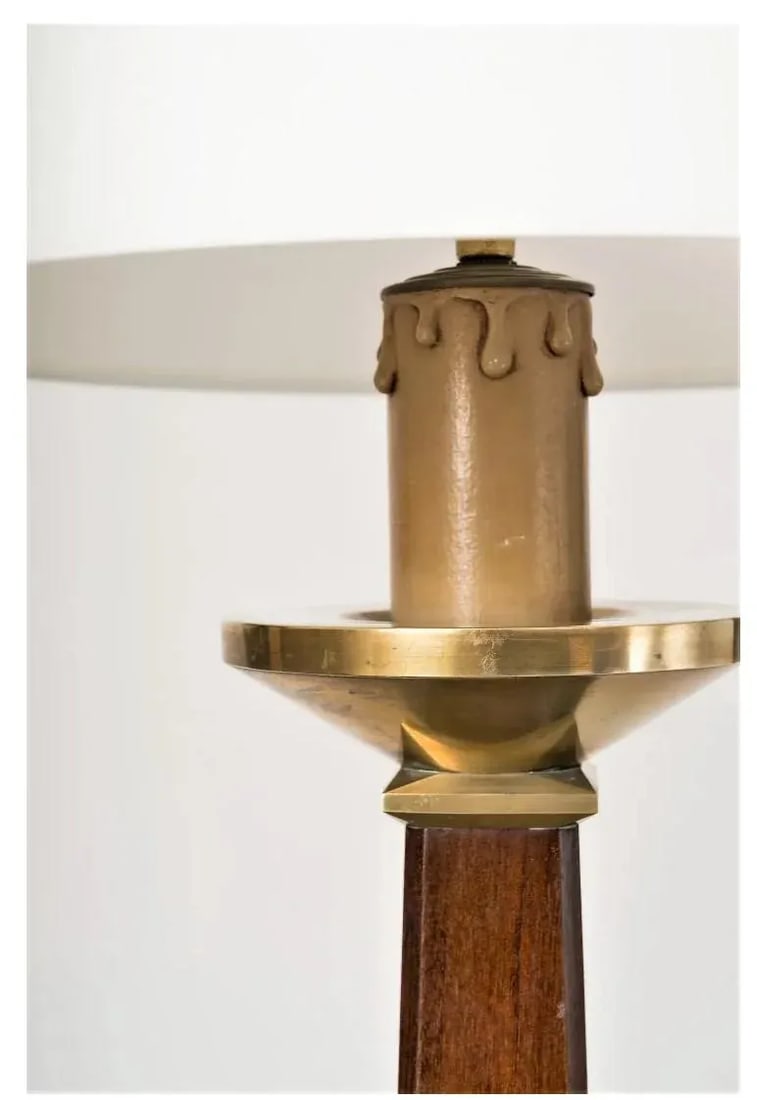 Pair of Neoclassical Style Mahogany and Brass Table Lamps, France 1960s - 7