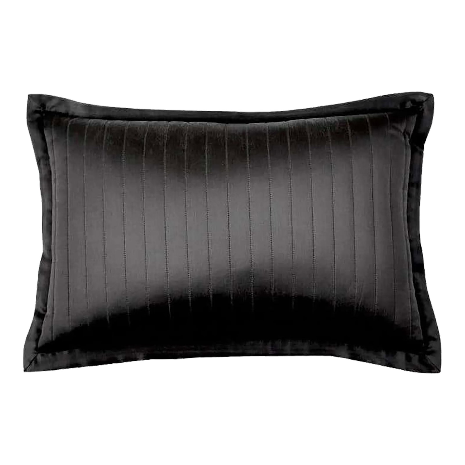 Channeled Silk Charmeuse Black Boudoir Pillow Sham, Flanged, Zip: Channeled silk charmeuse chocolate brown boudoir pillow sham, flanged, zip. Measures: 20 x 14. Condition: Imperfections: No Imperfections Origin: China Materials & Techniques: Silk International:
