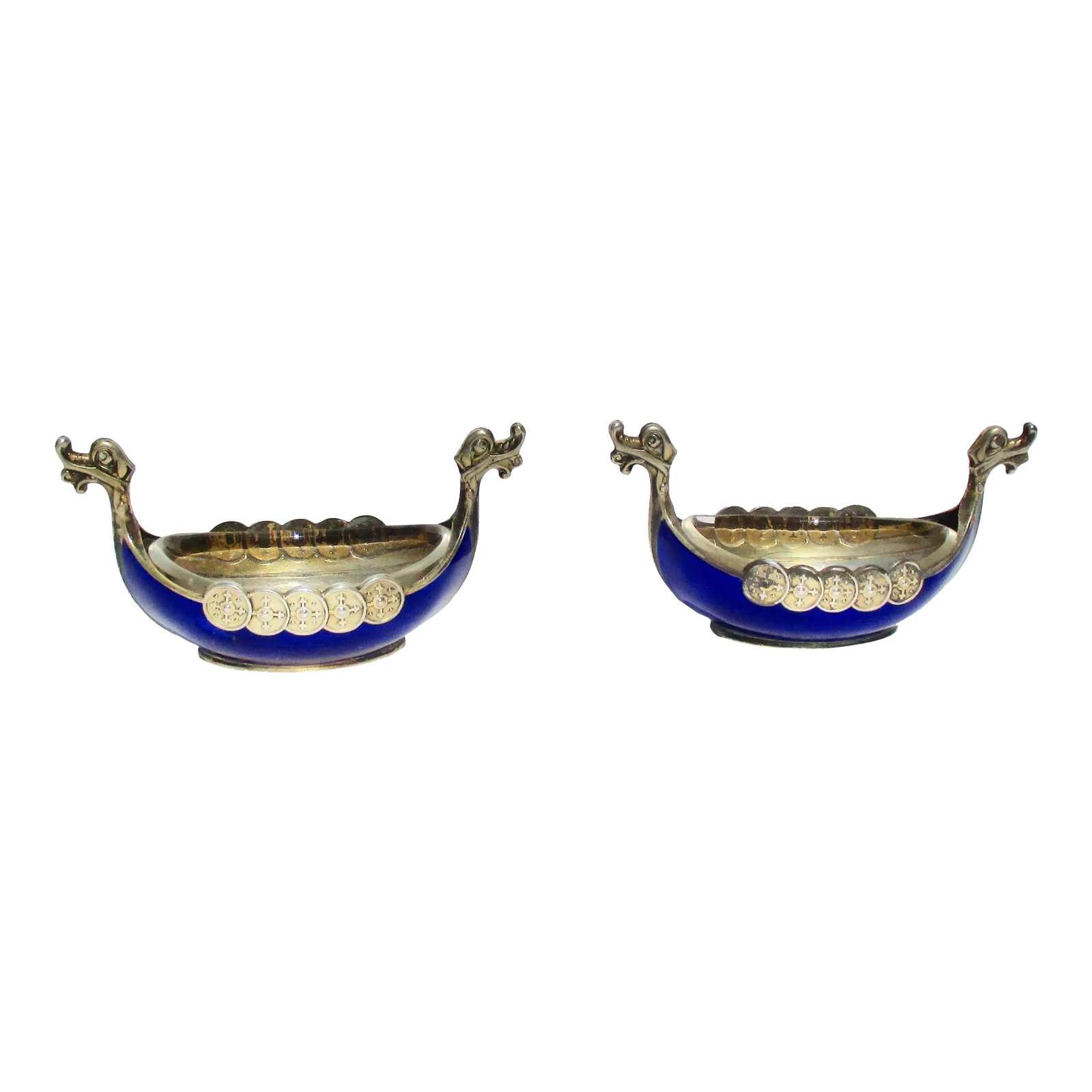 Sterling and Cobalt Norwegian Salt Cellars - a Pair of 2 (1 of 8)