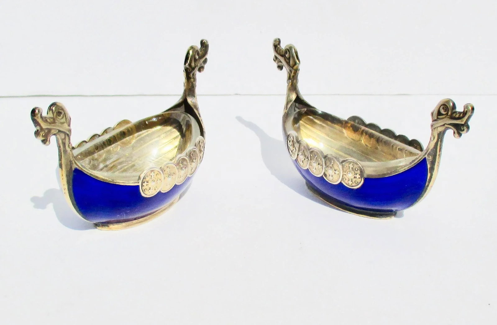 Sterling and Cobalt Norwegian Salt Cellars - a Pair of 2 - 2