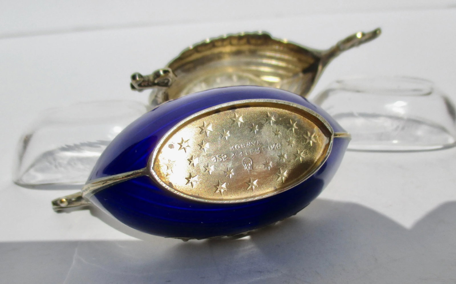 Sterling and Cobalt Norwegian Salt Cellars - a Pair of 2 - 6
