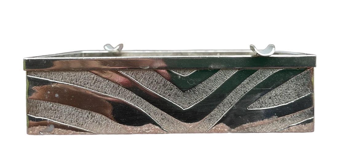 Mid Century Modern Incised Zebra Print Pattern Italian Silver Ashtray, Marked Made in Italy - 4