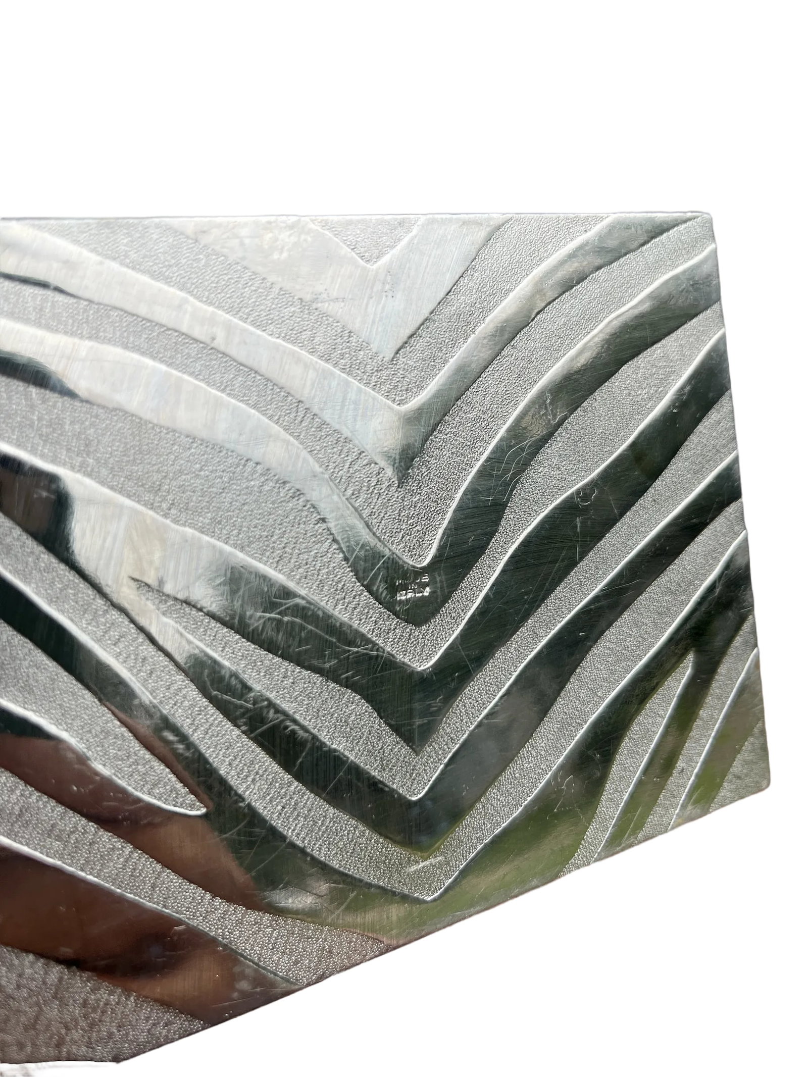 Mid Century Modern Incised Zebra Print Pattern Italian Silver Ashtray, Marked Made in Italy - 7