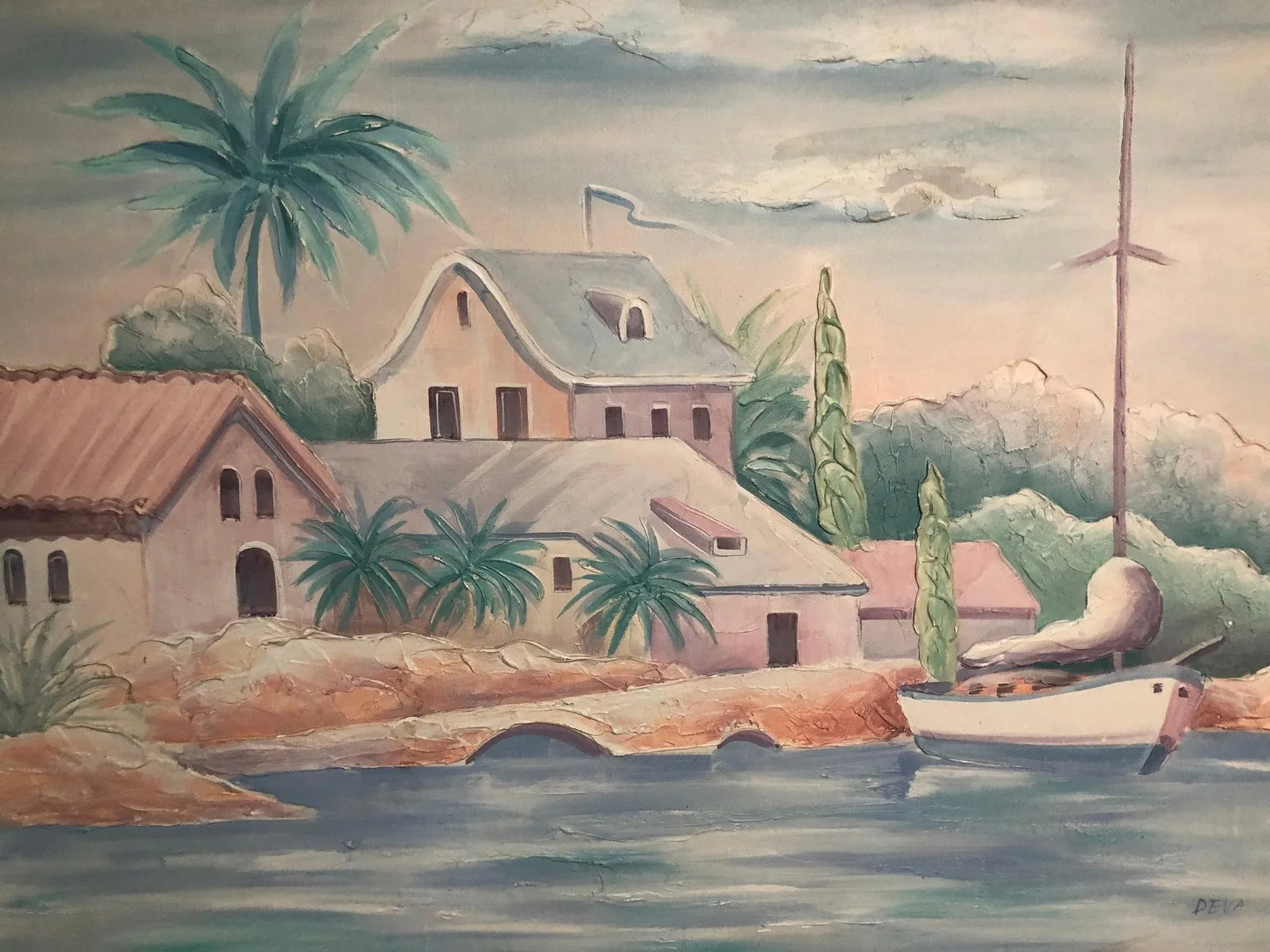 Large Pastel Oil on Canvas Painting Signed on the Bottom - 5