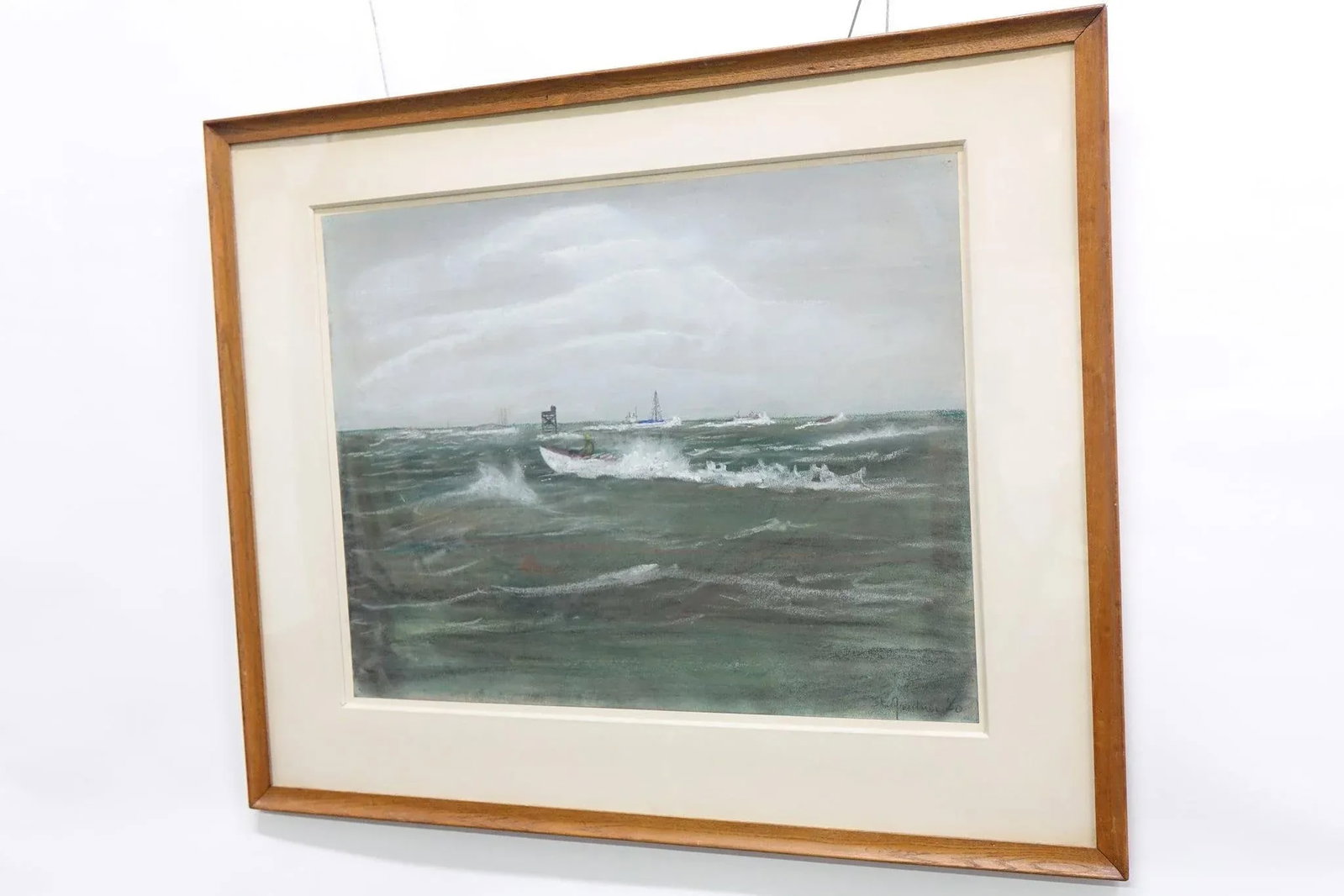 Racing the Storm - Watercolor Painting 1970 Signed on the Bottom, Framed - 5