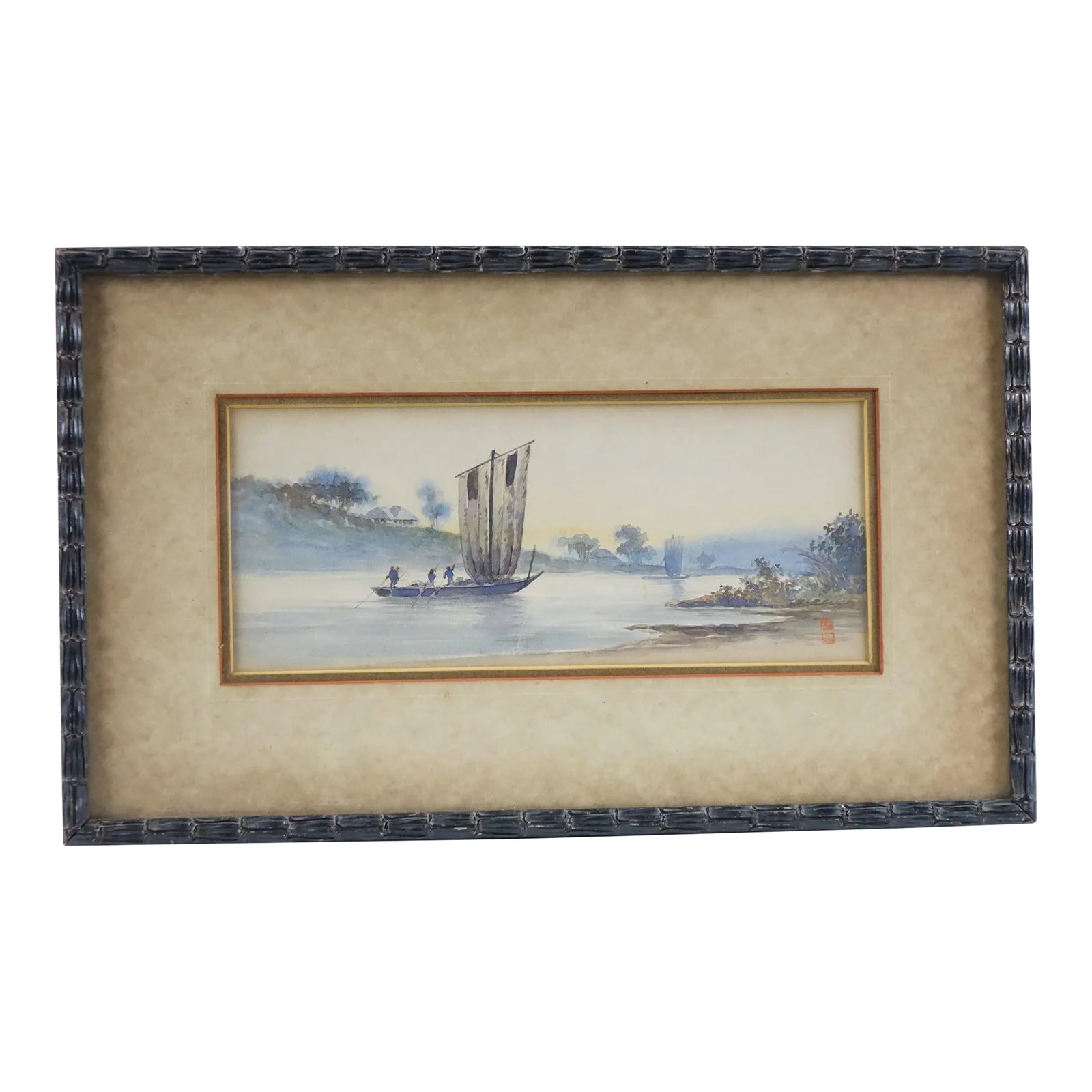Early 20th Century On the River Original Watercolor on Paper Signed on the Bottom: On the River - Original Watercolor on Paper, Signed - 17.5" x 10.5" This exquisite original watercolor painting, titled On the River, captures a serene riverside scene with delicate brushwork and