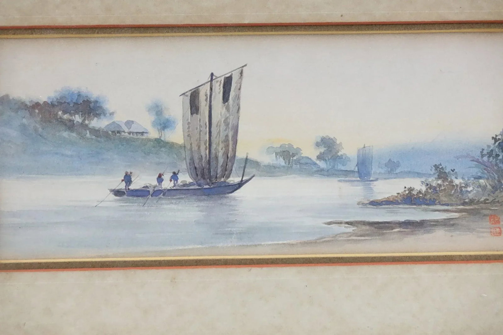 Early 20th Century On the River Original Watercolor on Paper Signed on the Bottom - 4