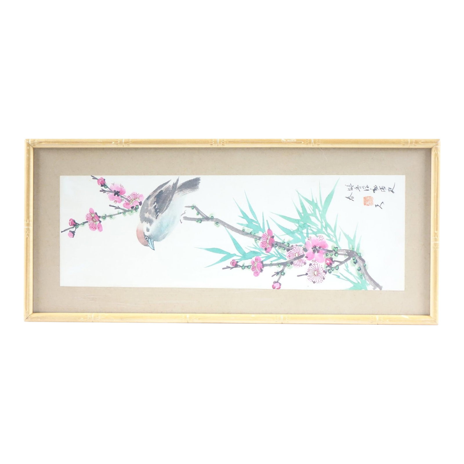 Asian Bird Flora Original Watercolor Painting on Paper Signed: Asian Bird & Flora, Original Watercolor Painting on Paper, Signed – 10" x 22" Celebrate timeless elegance and natural beauty with this original Asian watercolor painting, signed by the artist.