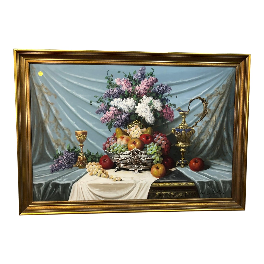 Early 20th Century **"Banquet of Beauty" by Bela Balogh – Original Signed Oil on Canvas: This exquisite original oil on canvas by Bela Balogh is a masterful celebration of abundance and elegance, presented in the grand tradition of classical still life. The composition features a lavish