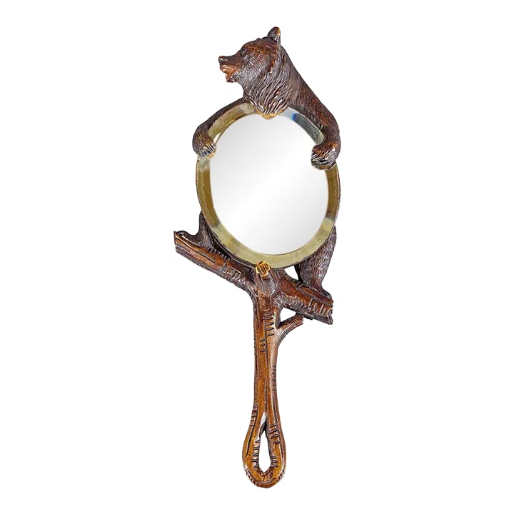 Antique Victorian Vanity Mirror With Bear, Black Forest Ca. 1900 (1 of 8)