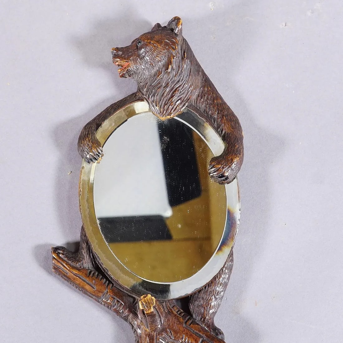 Antique Victorian Vanity Mirror With Bear, Black Forest Ca. 1900 - 2