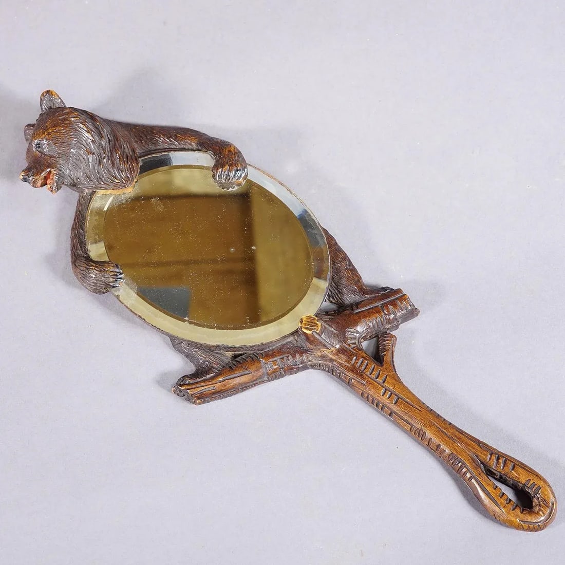 Antique Victorian Vanity Mirror With Bear, Black Forest Ca. 1900 - 7